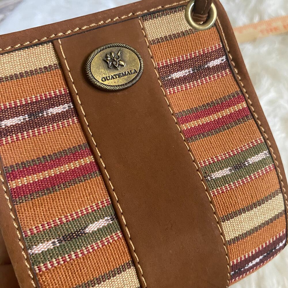 Guatemala Crossbody Handmade Canvas Leather Woven Striped Boho Bag Purse - Picture 5 of 7